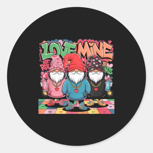 Love Mine Gnomes Urban Street Art Valentines Graff Ronde Sticker (Voorkant)