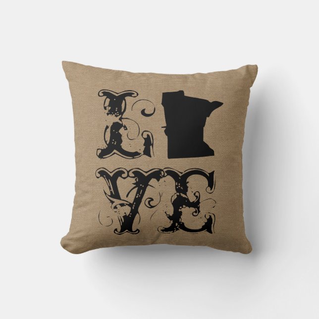Love Minnesota state rustic chic burlap vintage Kussen (Voorkant)
