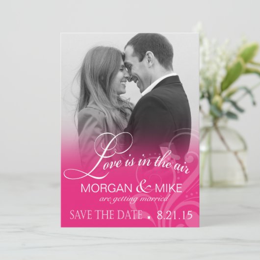 Love Mist Foto Save the Date | fuchsia (Staand voorkant)