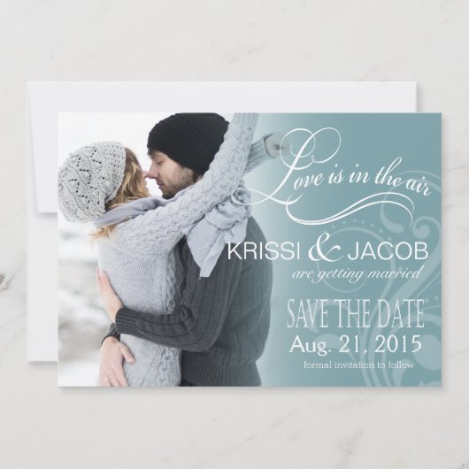 Love Mist Foto Save the Date | ijlblauw Kaart (Voorkant)