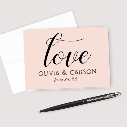 Love Modern Blush and Black Wedding Monogram Bedankkaart