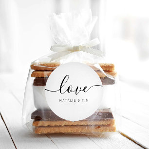 Love Modern Calligraphy Wedding Favor Classic Roun Ronde Sticker