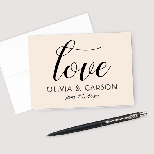 Love Modern Cream and Black Script Monogram Bedankkaart