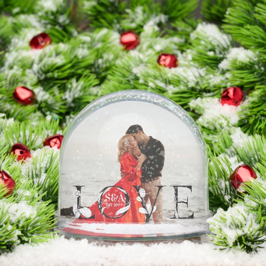 Love Modern Script Monogram Year 2 Photo Sneeuwbol (Kerstmis)