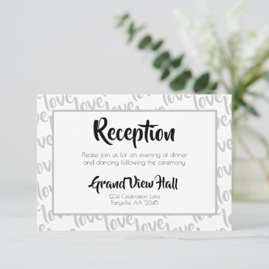 Love Modern Script Typography Reception Kaart (Staand voorkant)