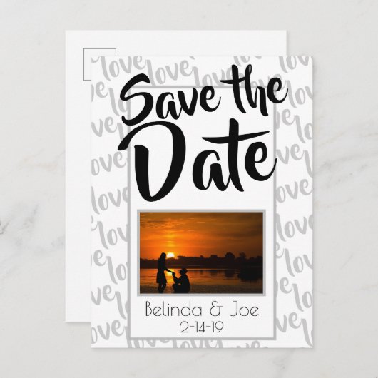 Love Modern Script Typography Save the Date Aankondigingskaart (Voorkant / Achterkant)
