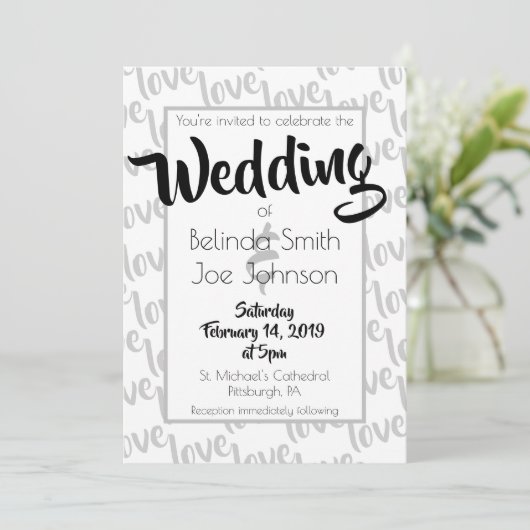 Love Modern Script Typography Wedding Kaart (Staand voorkant)