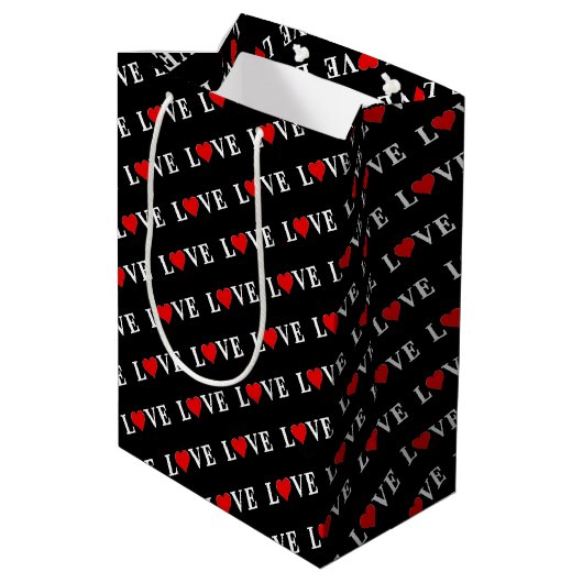 LOVE Modern Trendy Black en White Medium Cadeauzakje (Achterkant Gekanteld)