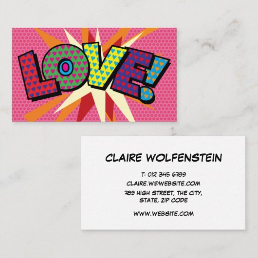 LOVE Modern Typographic Girly Pink Fun Visitekaartje (Voorkant / Achterkant)