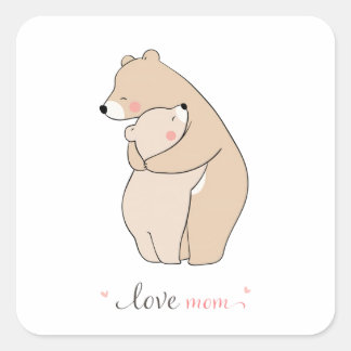love mom/ mother bear/ Dia de la madre/ pegatina  Vierkante Sticker