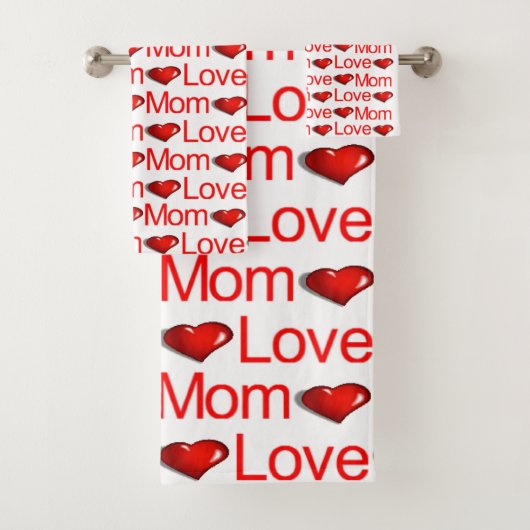 Love Mom Red Hearts Badhanddoeksets Bad Handdoek (Insitu)