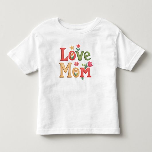 Love Mom Text met Bloemen Kinder Shirts (Voorkant)