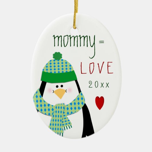 Love MOMMY Cute Penguin kerstcadeau Keramisch Ornament (Voorkant)