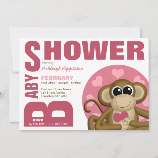 Love Monkey - Bold Pink Baby Shower Invitations Kaart (Voorkant)