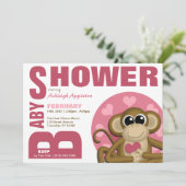 Love Monkey - Bold Pink Baby Shower Invitations Kaart (Staand voorkant)