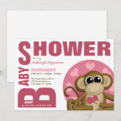 Love Monkey - Bold Pink Baby Shower Invitations Kaart (Voorkant / Achterkant)