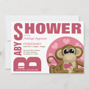 Love Monkey - Bold Pink Baby Shower Invitations Kaart