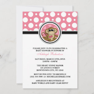 Love Monkey Pink Polka Dot Baby Shower Invitations Kaart