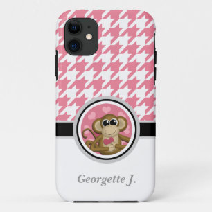 Love Monkey Pink & White Houndstooth iPhone 5 Hoes