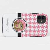 Love Monkey Pink & White Houndstooth iPhone 5 Hoes (Achterkant (horizontaal))