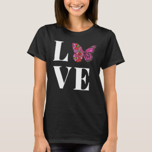 LOVE Mooie Vlinder met half Roze bloemen bus T-shirt