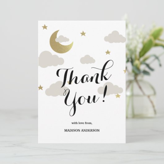 Love Moon and Back Glitter Star Clouds Baby shower Bedankkaart (Staand voorkant)