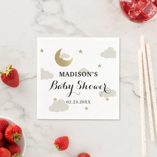 Love Moon and Back Glitter Star Clouds Baby shower Servet (Insitu)