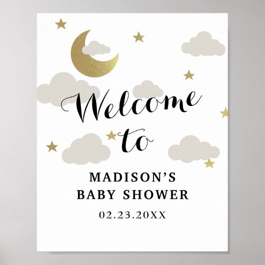 Love Moon and Back Star Clouds Baby shower Welkom Poster (Voorkant)