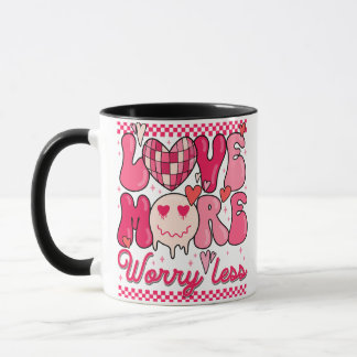 Love More Worry Less Valentine Design • Retro Pink Mok
