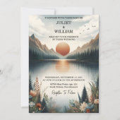 Love Mountain Lakeside Forest Outdoor Lake Wedding Kaart (Voorkant)