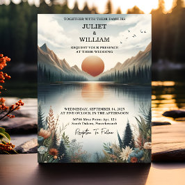 Love Mountain Lakeside Forest Outdoor Lake Wedding Kaart