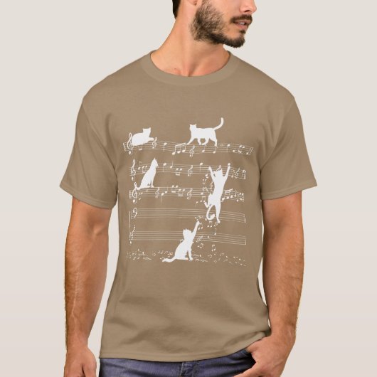 Love Music Cat Playing On Musical Notes Musician v T-shirt (Voorkant)