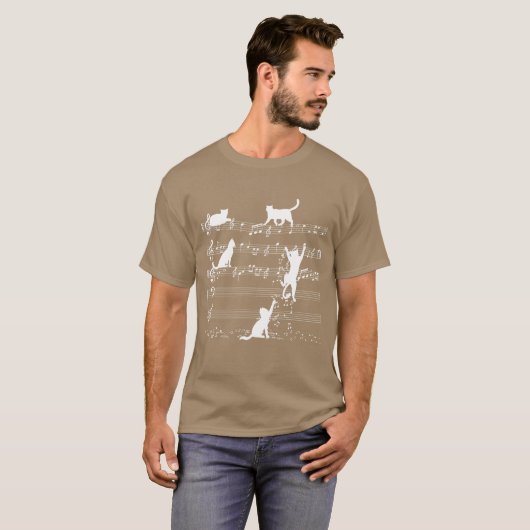 Love Music Cat Playing On Musical Notes Musician v T-shirt (Voorkant volledig)