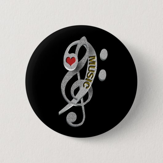 Love Music Clef Sculpture Ronde Button 5,7 Cm (Voorkant)