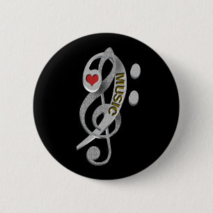 Love Music Clef Sculpture Ronde Button 5,7 Cm