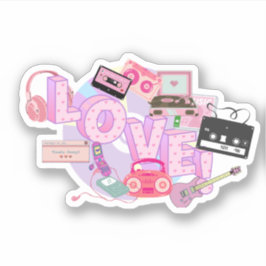 LOVE & MUSIC Y2K Retro Sticker – Pink Pop Vibes