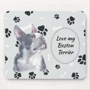 Love My Boston Terrier Dog Pawprint Muismat