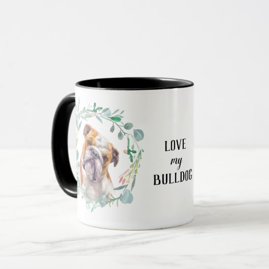 Love My Bulldog krans koffie Mok (Voorkant links)