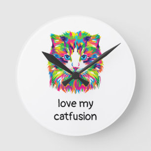 Love My Catfusion Abstracte Kat Kwarts Wandklok