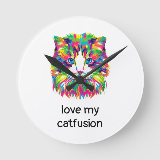 Love My Catfusion Abstracte Kat Kwarts Wandklok (Voorkant)