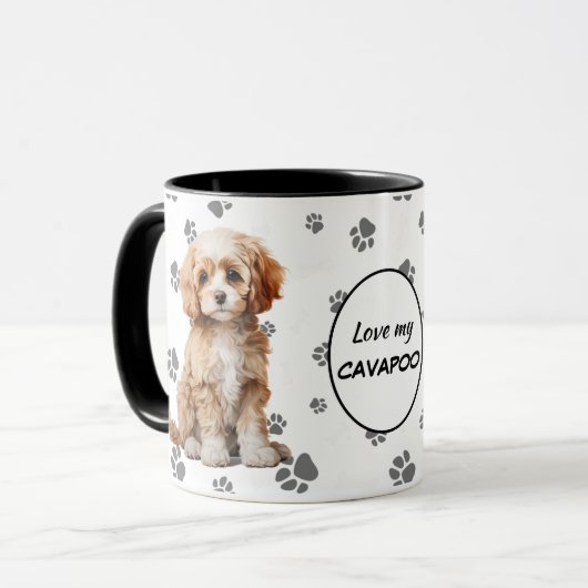 Love My Cavapoo Dog Pawprint Pattern Mok (Voorkant links)