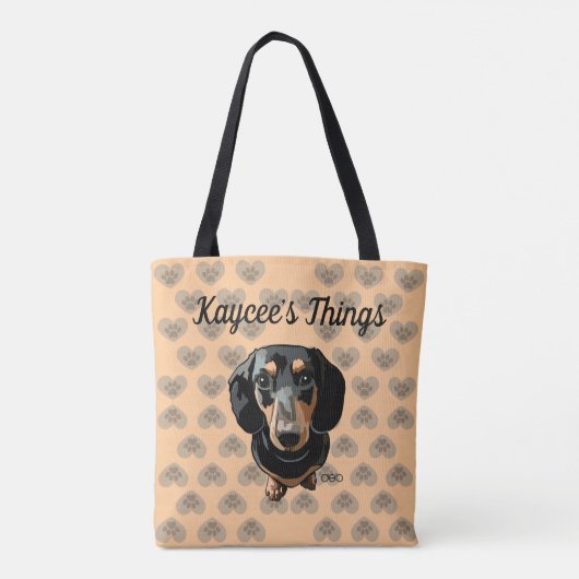 Love My Dachshund Heart Paw Tote Bag (Achterkant)