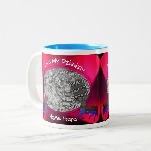 Love My Dziadziu Carousel Horse Poolse grootvader Tweekleurige Koffiemok (Voorkant links)