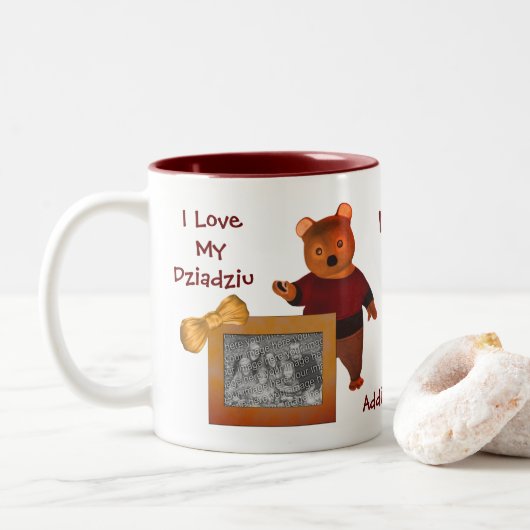 Love My Dziadziu Cute Beer Poland Grandfather Tweekleurige Koffiemok (Met donut)