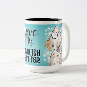 Love My English Setter Cartoon 15 oz Tweekleurige Koffiemok