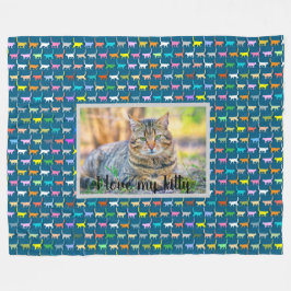 Love My Kitty Uw Kat Foto Print Teal Fleece Deken