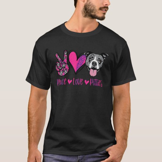 Love My Pitbull T-shirt Pitbull Mam Funny Peace Lo (Voorkant)