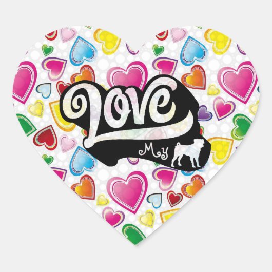 Love My Pug Hart Sticker (Voorkant)