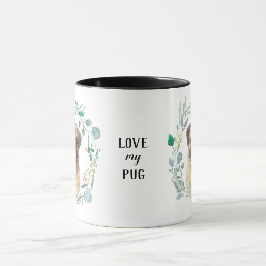 Love My Pug Wreath Coffee Mok (Midden)