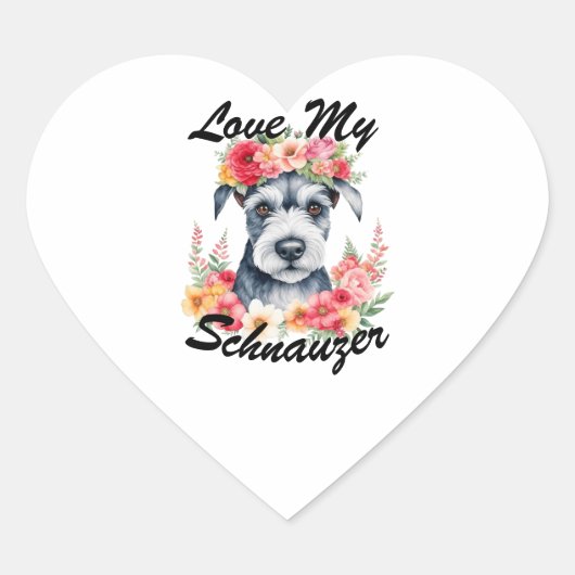 Love My Schnauzer Bloemen Roze Rood Geel Perzik Wh Hart Sticker (Voorkant)